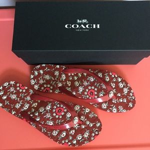 BRAND NEW Coach Abbigail floral rubber red sandals